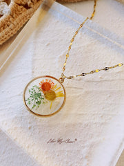 Pressed Flower Necklace - Resin Sunflower Daisy