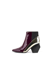 JadyRose | Claret Structural-Heel Contrast Patent Leather Ankle Boot