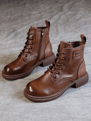 RUMOUR HAS IT | ZIP UP LEATHER COMBAT BOOT - BROWN