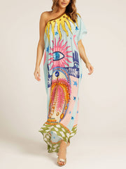 Luxe Sequin Hand-Painted Printed Maxi Dress