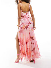 Elegant Abstract Floral Printed Maxi Dress