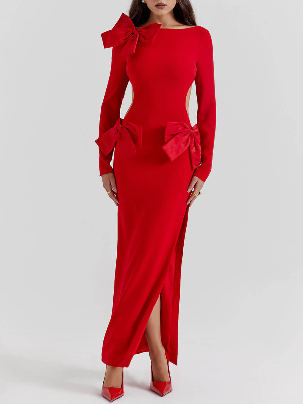 Valentina - Red Bow Cutout Maxi Dress