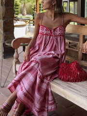 Camellia Blossom - Ethnic Style Crochet Patchwork Knitted Slip Maxi Dress