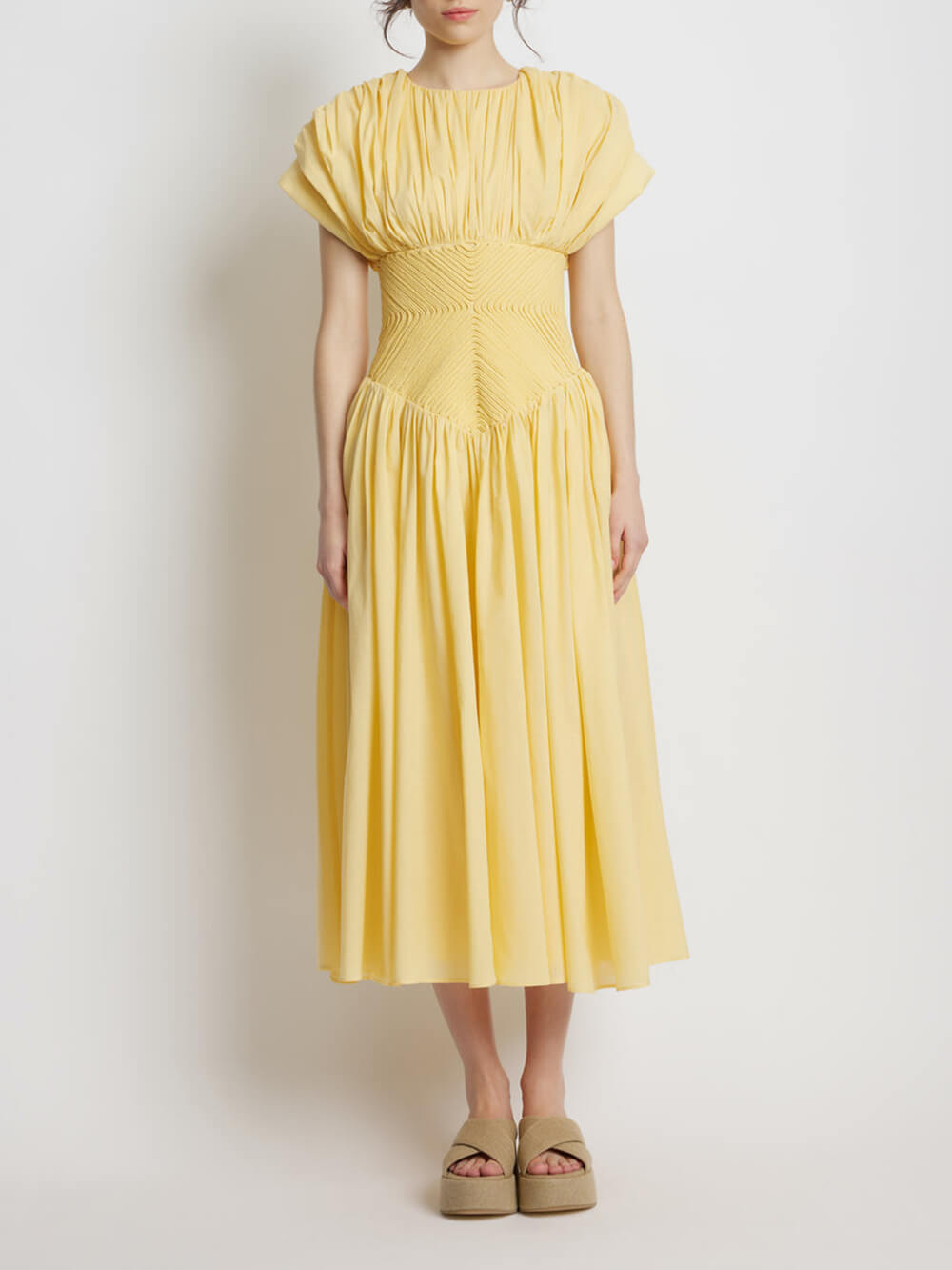 Elegant Pleated Cord Midi Dress