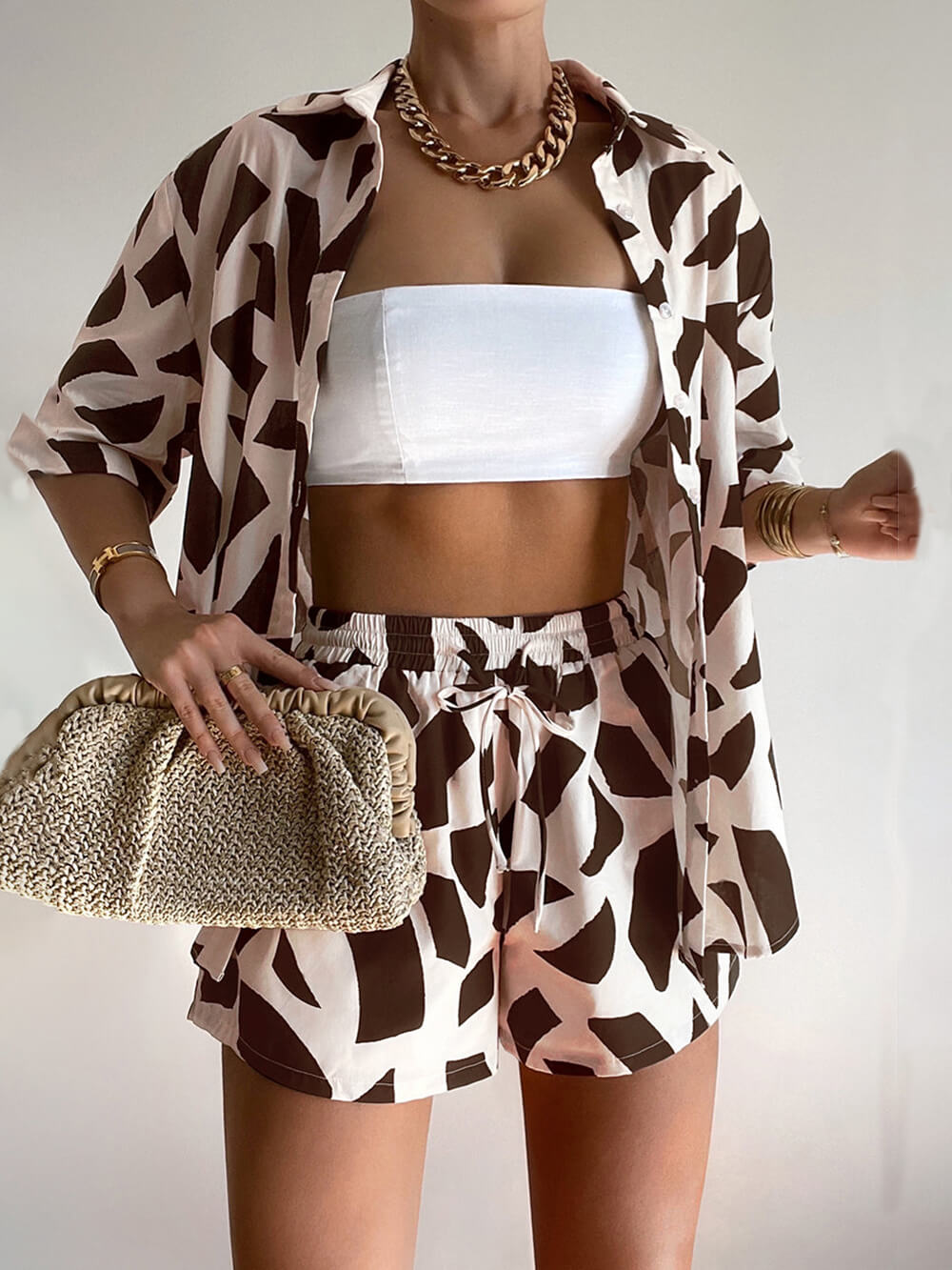 Unique Zebra Print Loose Shirt Shorts Set