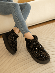 Smaibulun Ugg | Mini Glitter Low Ankle Platform Boots - Black