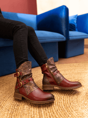 Soffia | Nicolette Rivet Stud Leather Moto Boots - Claret