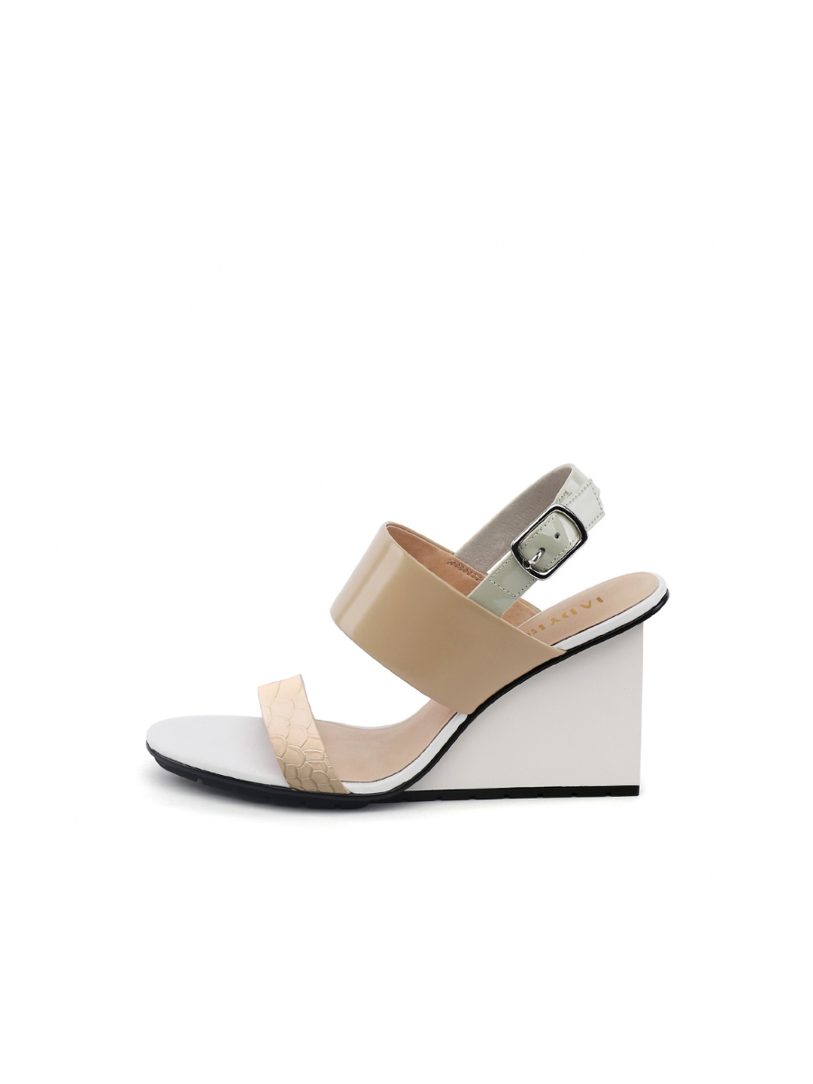 JADY ROSE | LEATHER SLINGBACK WEDGE SANDAL - NEUTRAL