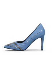 Jady Rose | Gelson Metal Stud Embellished Denim Stilettos - Blue