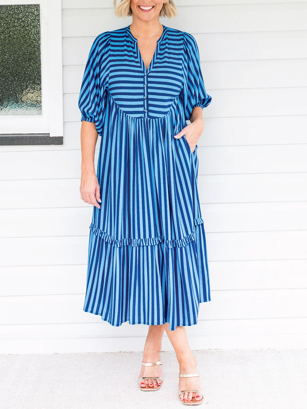 Wonderful Stripe Print Midi Dress