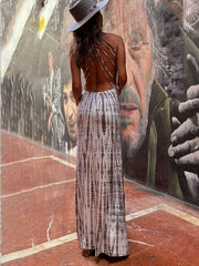 Tie-dye Print Back Lace-up Stretch Maxi Dress