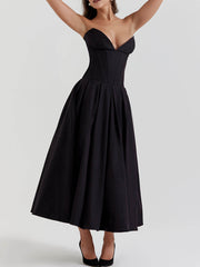 Elegance Defined - Black Strapless Midi Dress