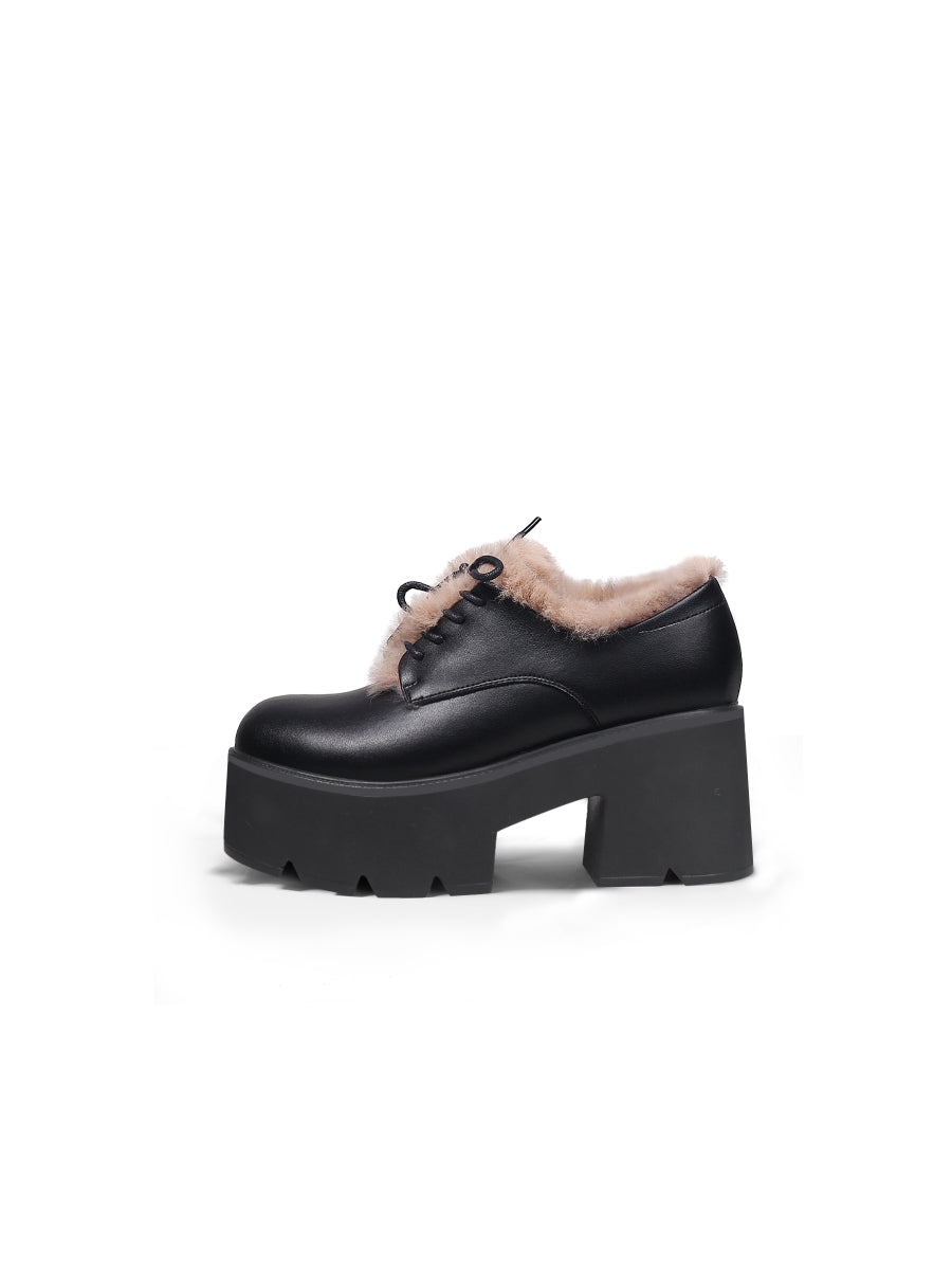 JadyRose | Freesia Lace-Up Faux Fur Lined Chunky Heel Oxford