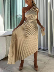 Golden-Sand One-Shoulder Dress