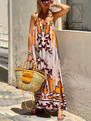 Artemis Delight - Ethnic Print Spaghetti Strap Maxi Dress