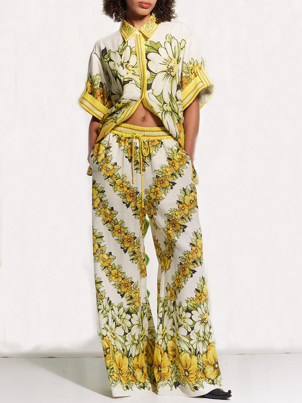 Classic Summer Oversized Cut Printed Pocket Wide Leg Pants