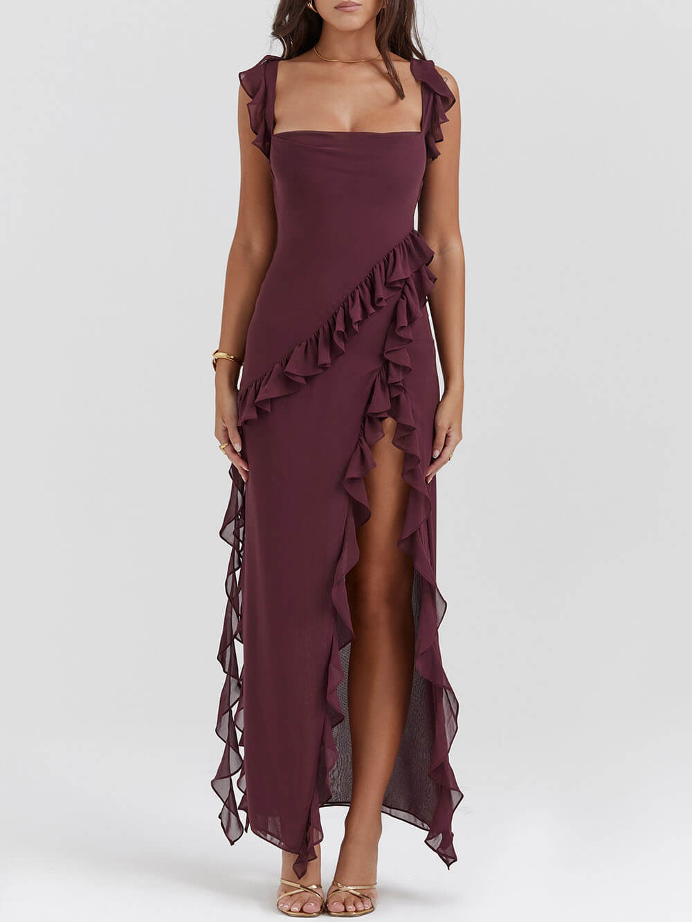 Iris - Ruffled Asymmetrical Maxi Dress