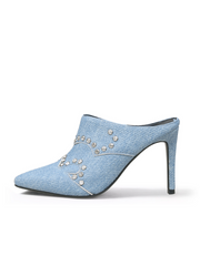 Jady Rose | Maxina Studded Denim Stilettos - Washed Blue