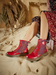 Soffia | Hot Stepper Leather Combat Boots - Red