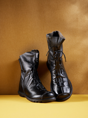 Rumour Has It | Liberty Leather Combat Boots - Black