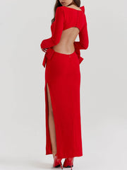 Valentina - Red Bow Cutout Maxi Dress