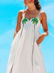 Vacation Style Coconut Tree Print Suspender Dress