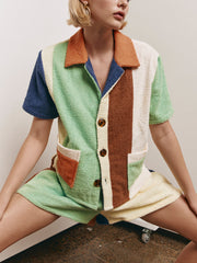 Passionate Multicolor Block Shirt Shorts Set