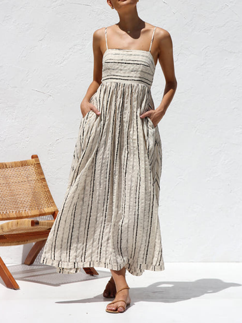 Sahara Stripes - Beige and Black Print Maxi Dress