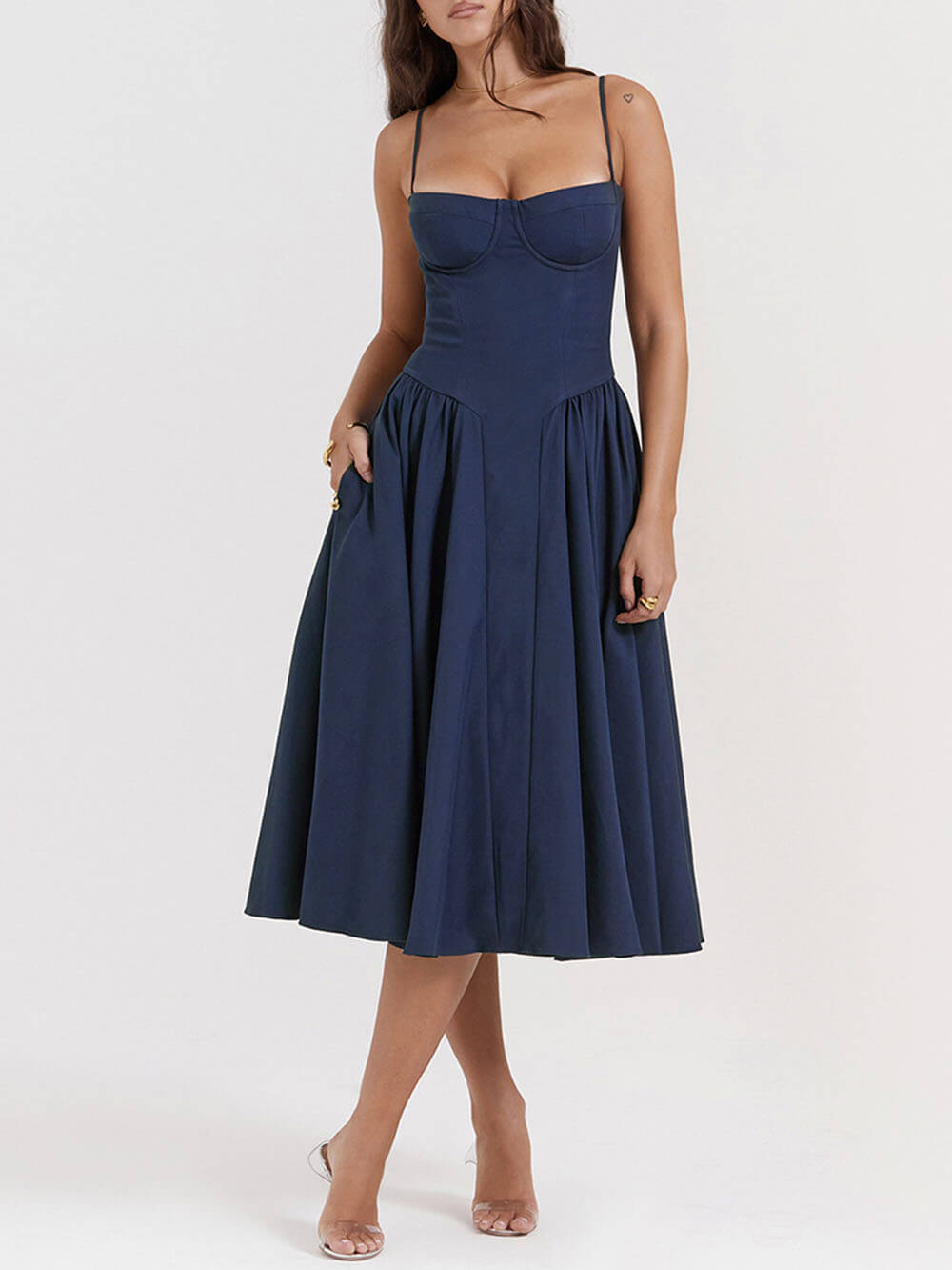 Midnight-Elegance  Strapless Midi Dress