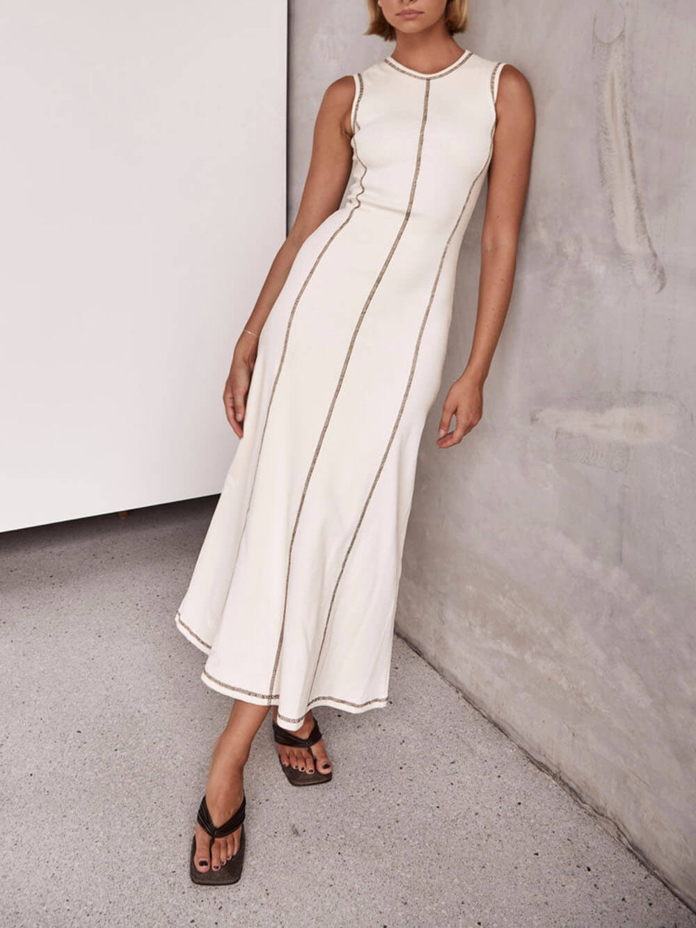 Riviera Grace - Sleeveless Stripe Detail Maxi Dress