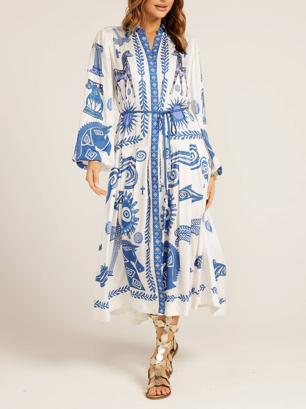 National Unique Horse Face Print Shirt Dress