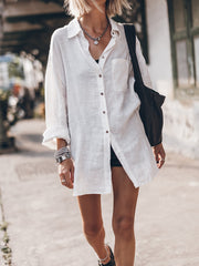 Pocketed Long Sleeve Oversized Shirt