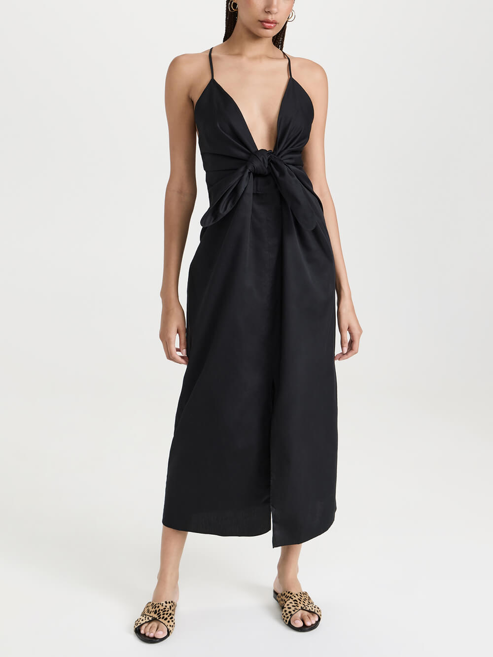 Unique Strappy Deep V-Neck Midi Dress