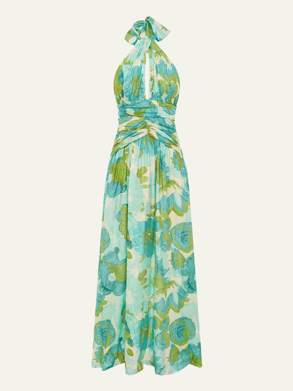 Elegant Versatile Halter Neck Printed Pleated Maxi Dress