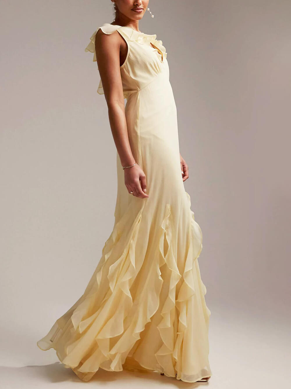 Elegant Sophisticated With Ruffled Hem Maxi Dress