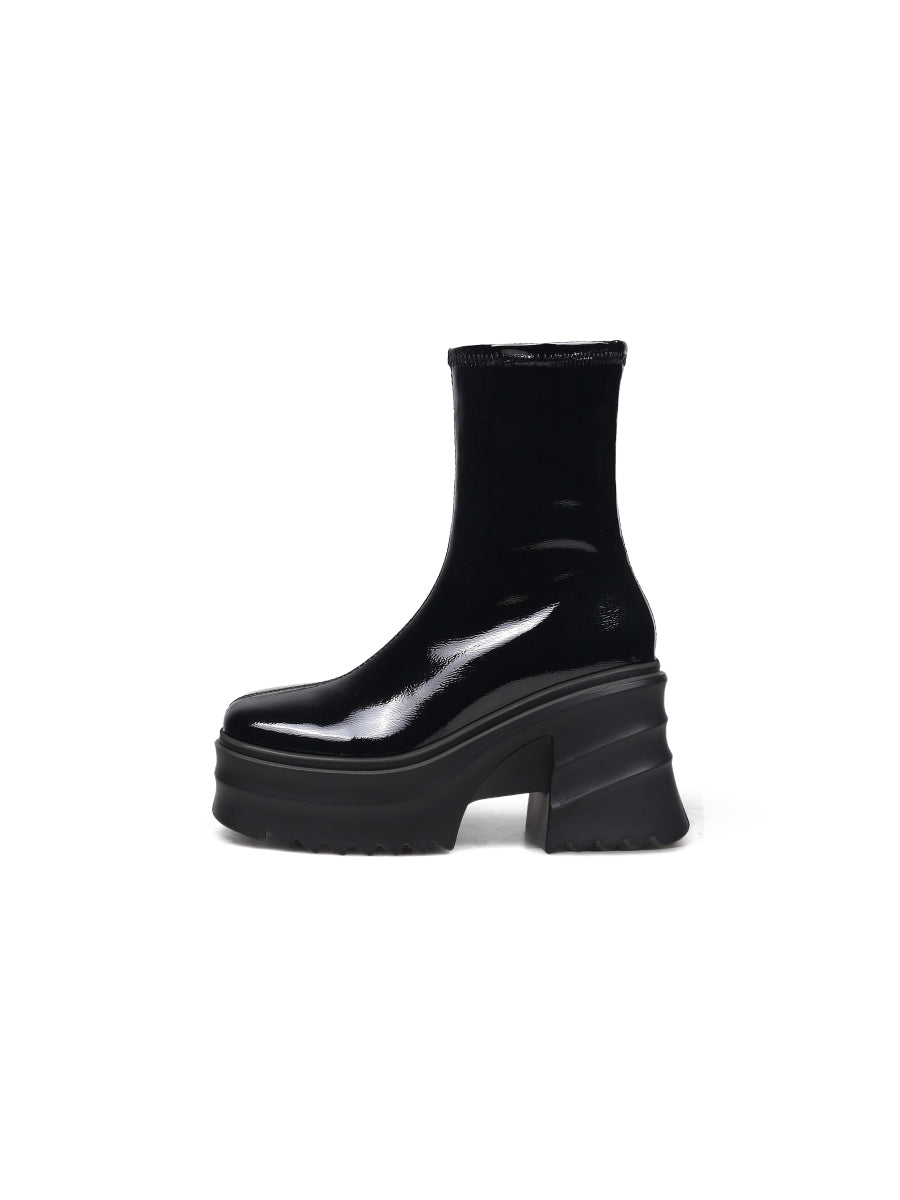 JadyRose | Chunky Heel Woolen Lined Black Genuine Leather Boots