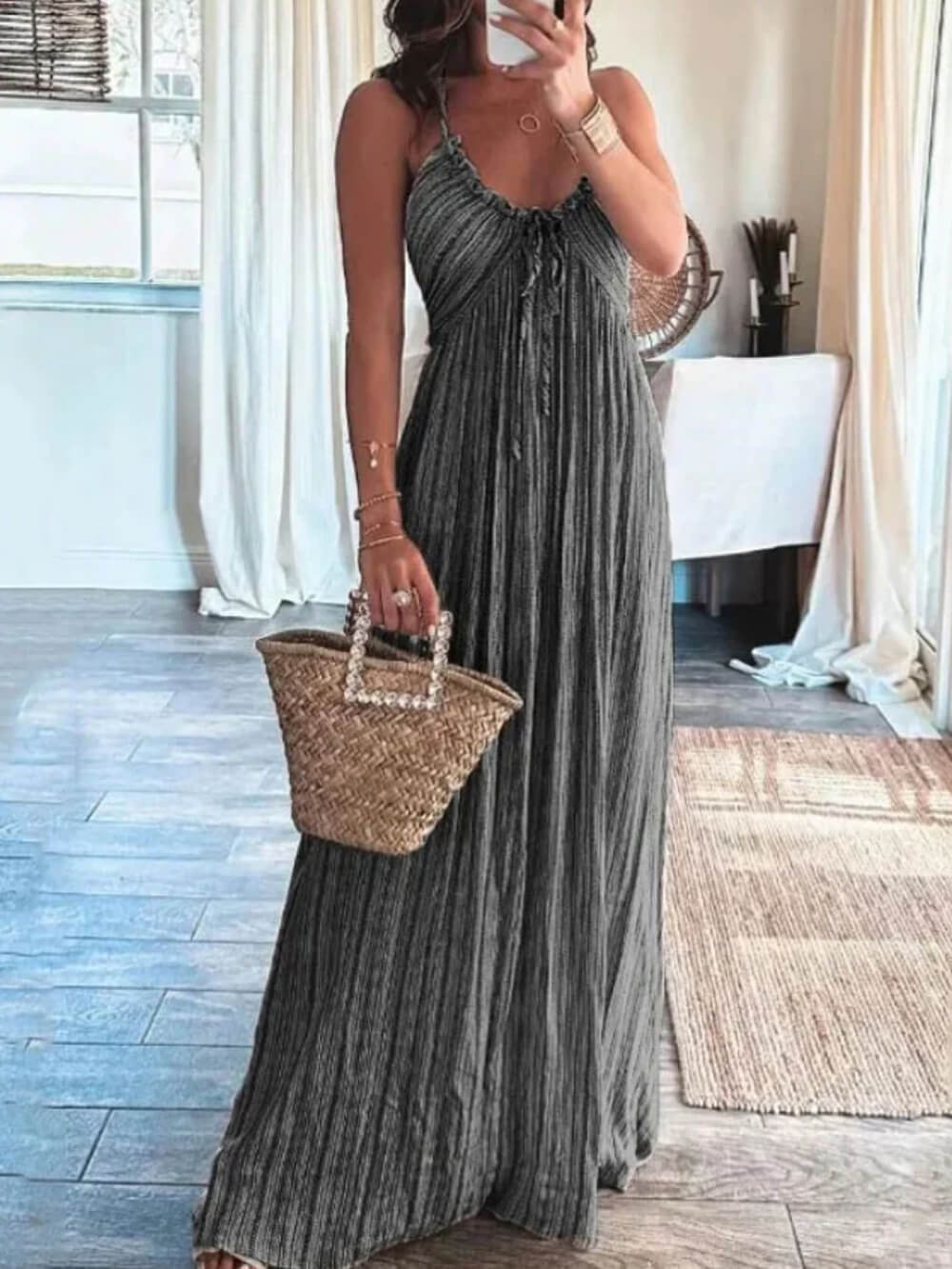 Santorini Breeze - Backless Suspender Maxi Dress