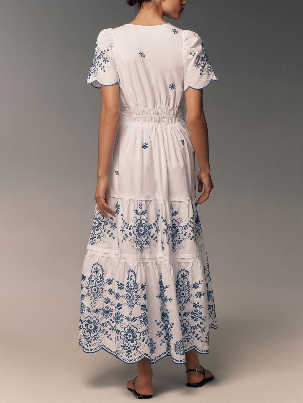 Elegant Flowing Pleated Waist Printed Maxi Dress