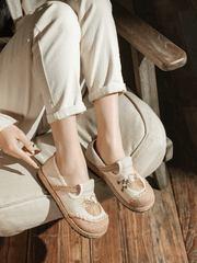 CACTUS ROSE | BASKET EMBROIDERED LINEN ESPADRILLE LOAFER - BEIGE