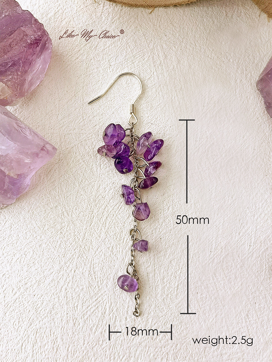 February Birth Stone Wisteria Amethyst Dangle Earrings