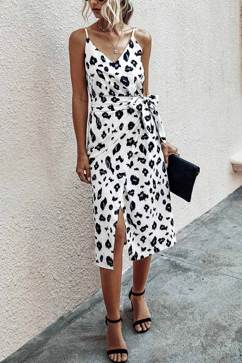 Chicindress V Neck Print Midi Dress With Belts(4 Colors)