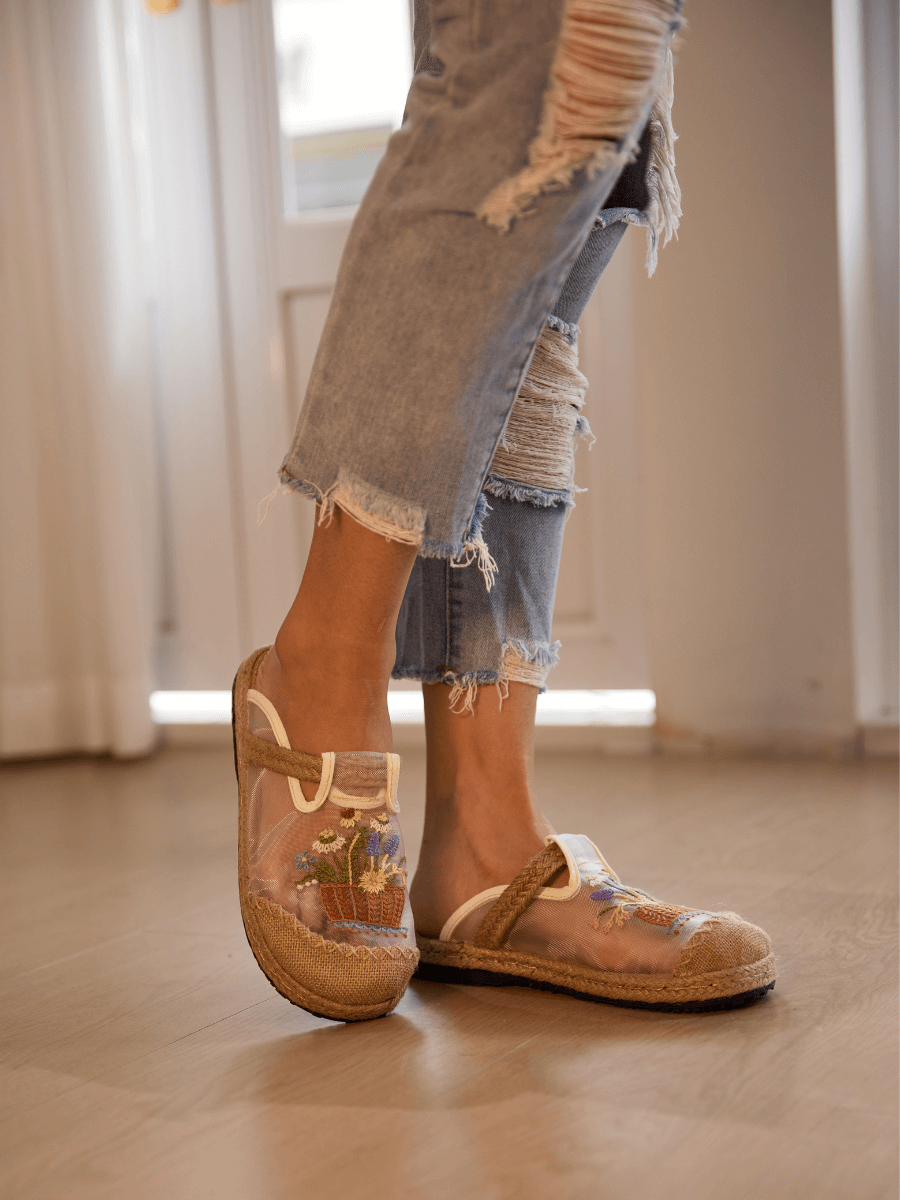 Cactus Rose | Garden Gala Embroidered Mesh Mules