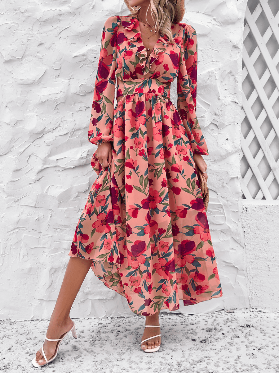 Emery Paisley Chiffon Maxi Dress - Red