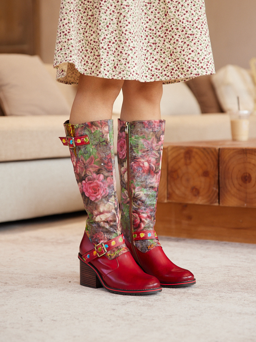 Soffia | Maude Floral Wide Calf Leather Knee High Boots