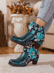 SOFFIA | TURQUOISE FLORAL ABSTRACT LEATHER BOOTIE