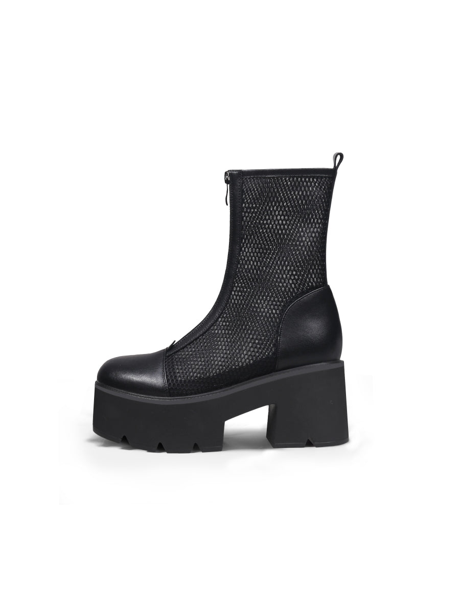 JADYROSE | LALLIE BLACK MESH CHUNKY HEEL BOOT