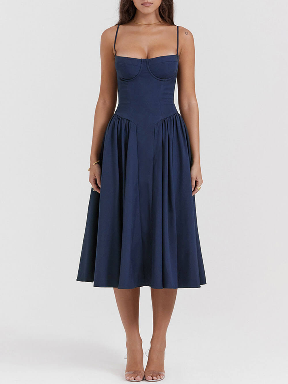 Midnight-Elegance  Strapless Midi Dress