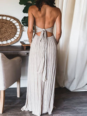 Santorini Breeze - Backless Suspender Maxi Dress