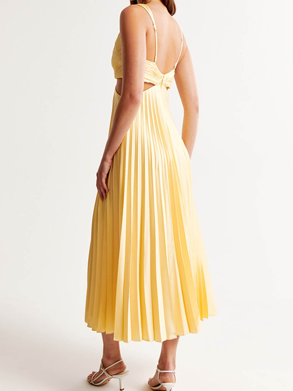 Pleated Cutout Waist Loose Midi Dress