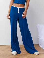 Spliced Languid Style Wide-Leg Pants Loungewear Set